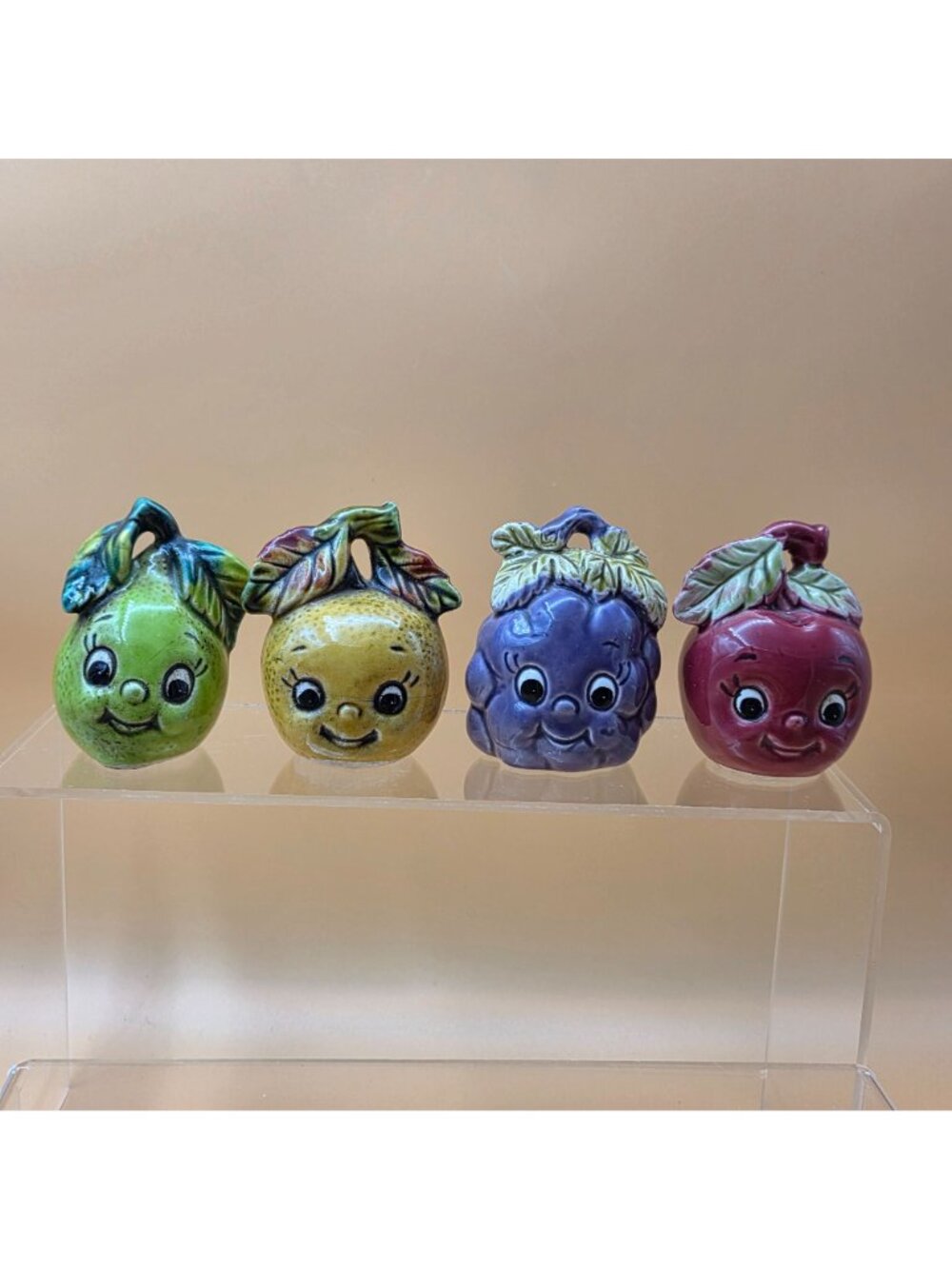 Vintage Enesco Anthropomorphic Fruit Mugs Salt Pepper Shakers Set of 8 - Picture 4 of 16